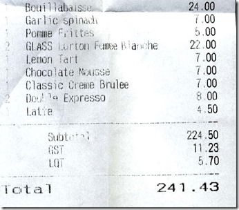 Les Faux Bourgeois receipt