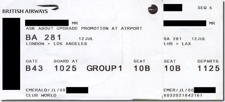 LHR-LAX BAビジネスクラス＠2019年7月